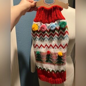 Pret A Paw Dog Couture Festive Pom-Pom Knit Dog Sweater - Red, White, Green